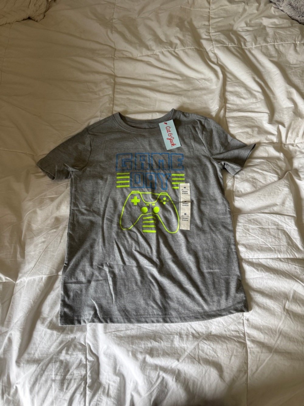 NWT Cat & Jack Boys Gamer Graphic Tee - Gray "Game Day" Shirt Size M (8/10)